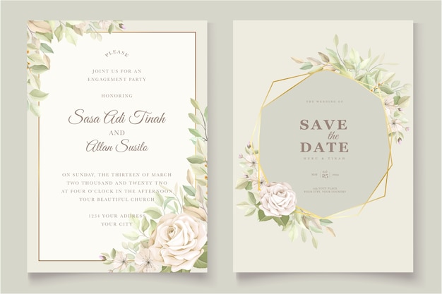 Free vector wedding invitation card with beautiful roses