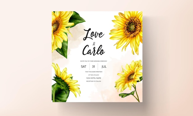 Wedding invitation card with beautiful sun flower template