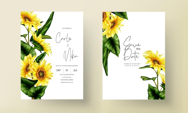 wedding invitation card with beautiful sun flower template