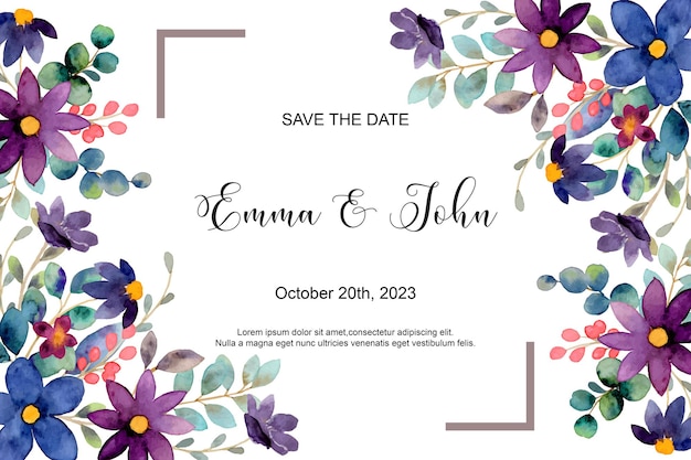 Wedding invitation card with colorful wildflower and eucalyptus watercolor