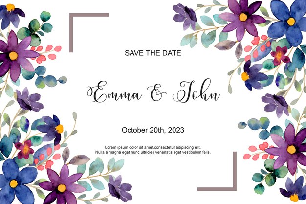カラフルな野花とユーカリの水彩画の結婚式の招待カード