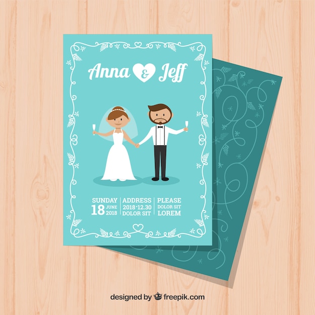 Wedding invitation card with cute couple