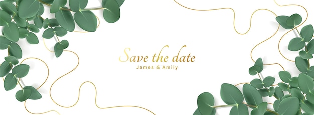 Free vector wedding invitation card with eucalyptus leaves