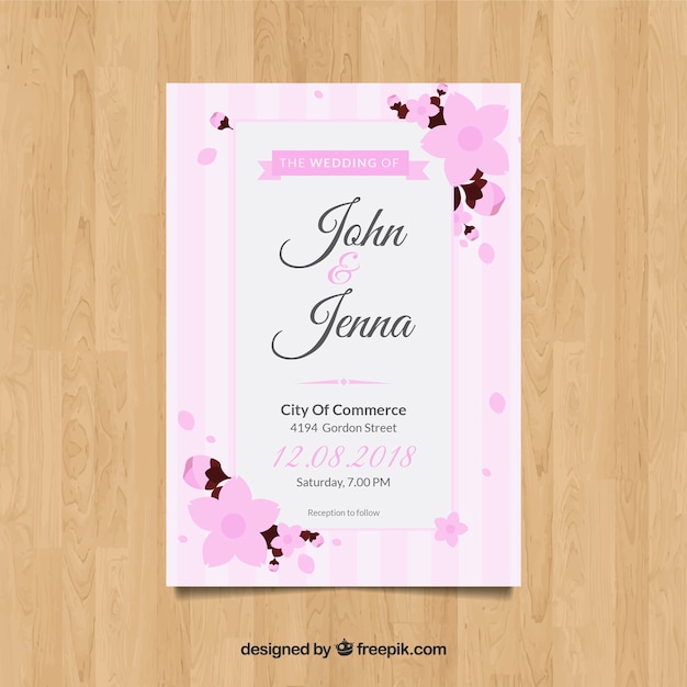 Wedding invitation card with flat elements