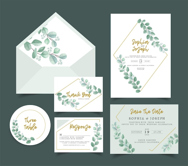 Бесплатное векторное изображение Свадебное приглашение с цветочным орнаментом и листьями