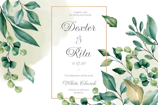 Wedding Invitation Card with Floral Borders
