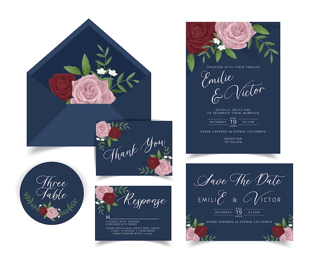 Свадебное приглашение с цветочным орнаментом и листьями