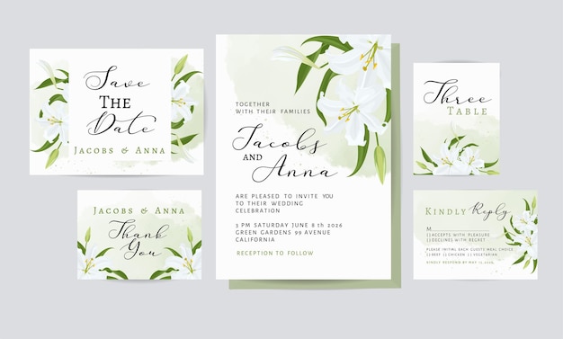 Wedding invitation card with floral and leaves decoration