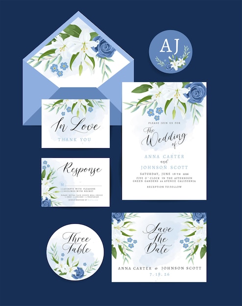 Free vector wedding invitation card with floral and leaves decoration