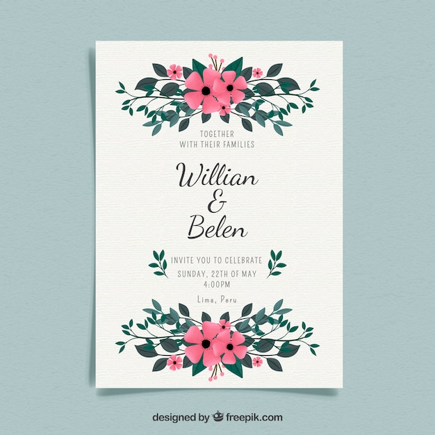 Wedding invitation card with floral ornaments