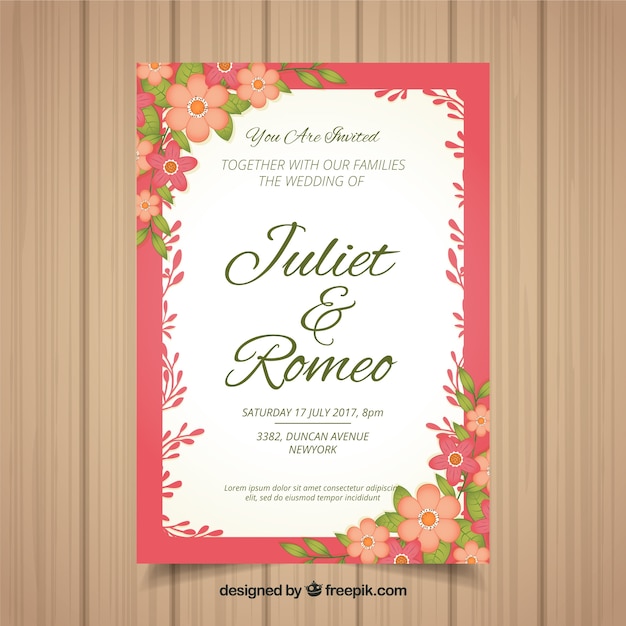 Wedding invitation card with floral ornaments