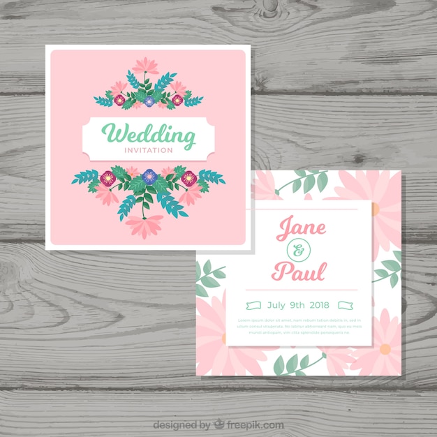 Wedding invitation card with floral ornaments