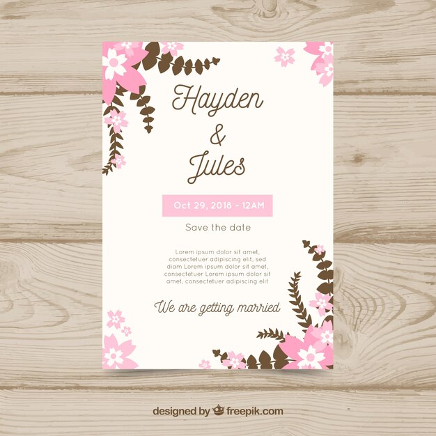Wedding invitation card with floral ornaments
