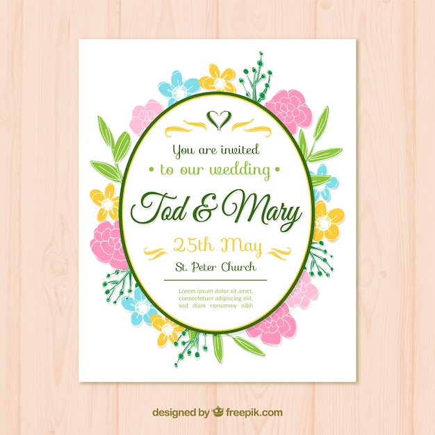 Wedding invitation card with floral ornaments