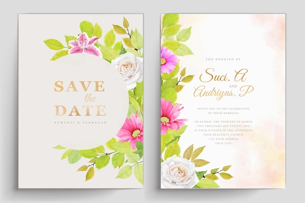 Free vector wedding invitation card with floral watercolor