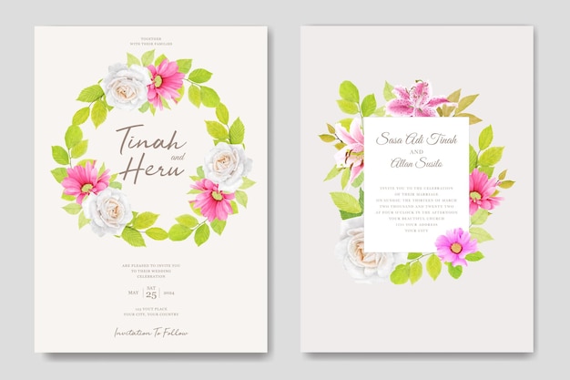 Free vector wedding invitation card with floral watercolor