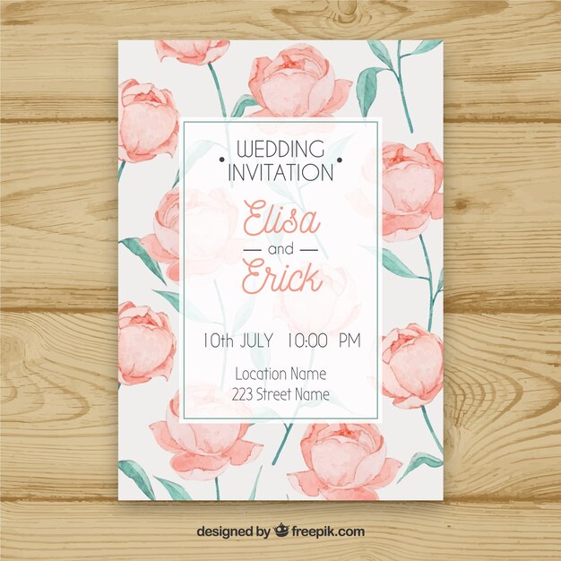 水彩スタイルの花の結婚式招待状