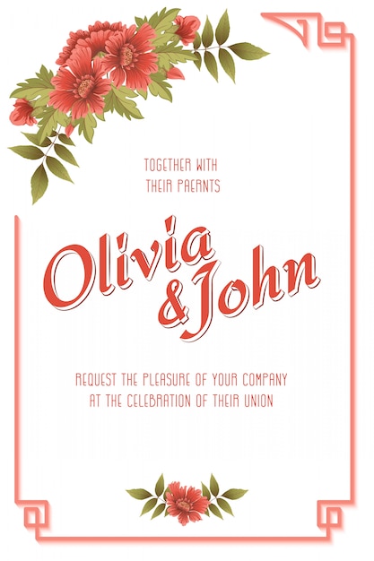 Wedding invitation card with flowers