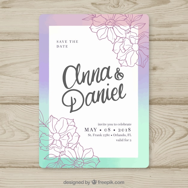 Wedding invitation card with flowers 