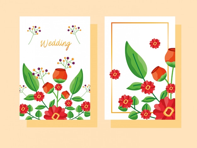 花と結婚式の招待カード