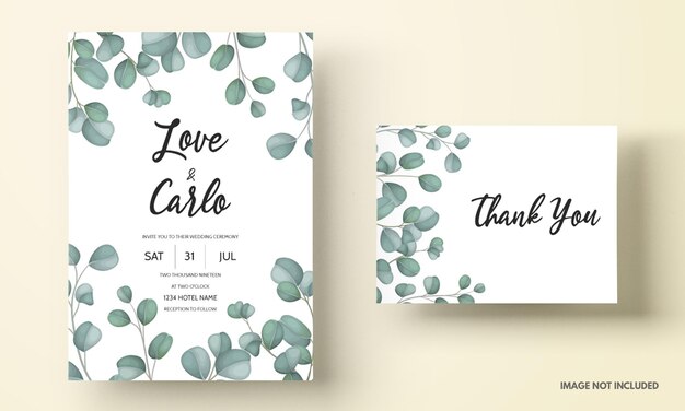 녹지 유칼립투스 잎 결혼식 초대 카드