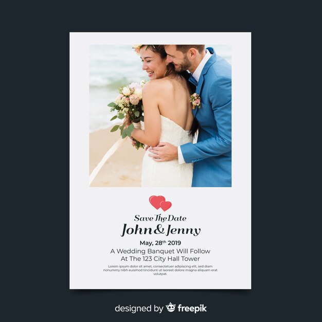 Free vector wedding invitation card with photo