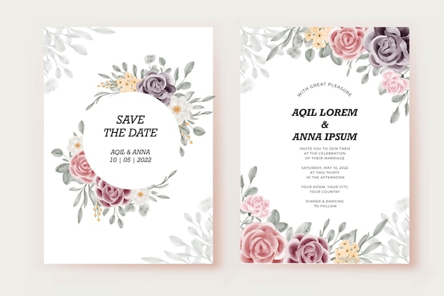 バラの花の結婚式の招待カード