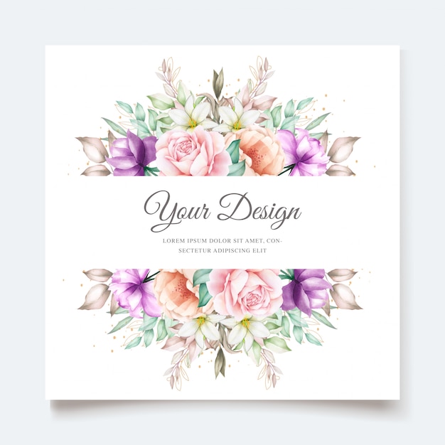 Wedding invitation card with soft green watercolor floral