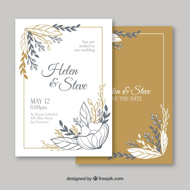 결혼식 초대 카드 손에 식물 그린 스타일