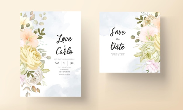 Free vector wedding invitation card with warm soft autumn fall floral