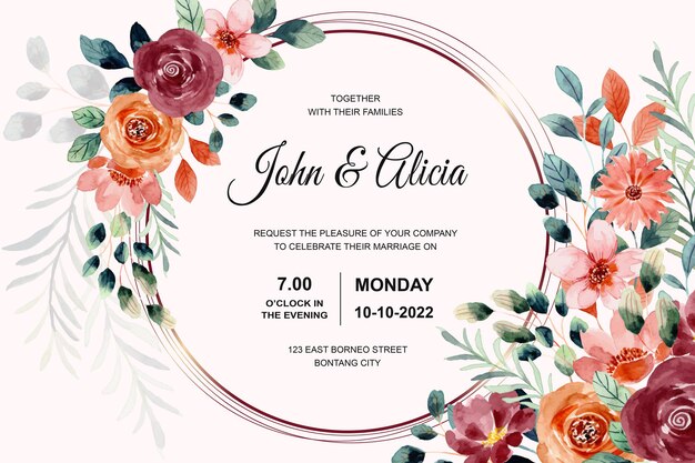 Wedding invitation card with watercolor flower