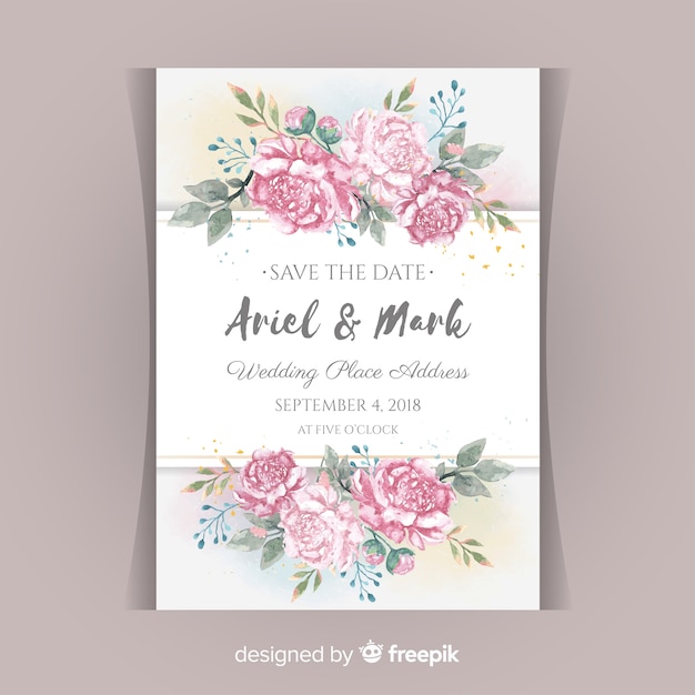 Free vector wedding invitation concept with peony flowers
