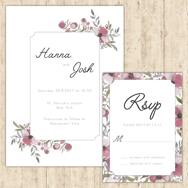 Free vector wedding invitation decorated with flowers