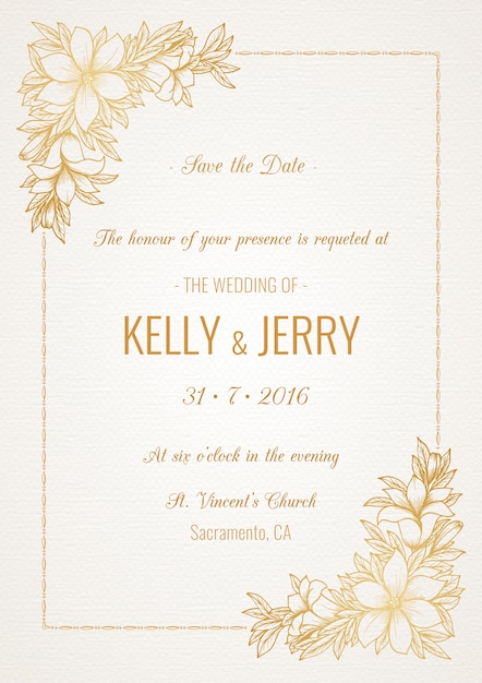 Свадебные приглашения украшены золотыми цветами