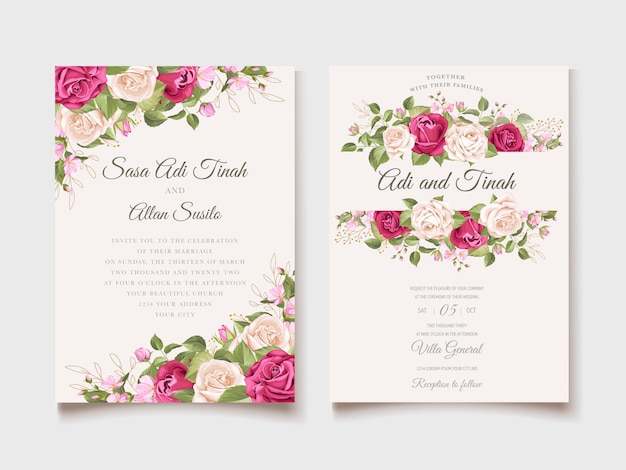 wedding invitation floral and leaves card template