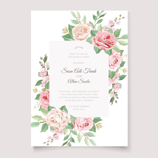 Free vector wedding invitation floral and leaves card template