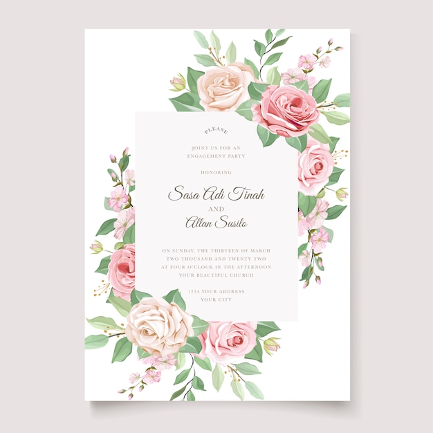 wedding invitation floral and leaves card template