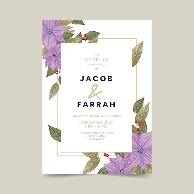 Free vector wedding invitation floral style