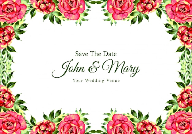 Free vector wedding invitation flowers frame card