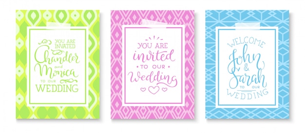 Wedding invitation frame set; leaves, watercolor