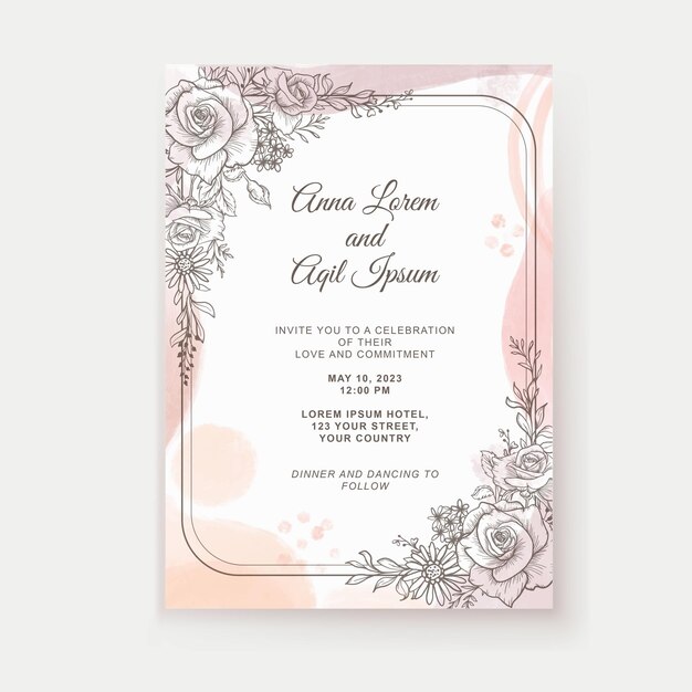 wedding invitation line art rose template