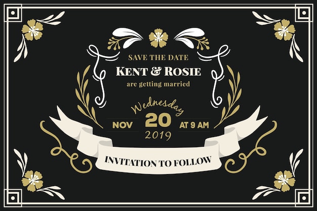 Free vector wedding invitation retro template