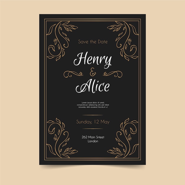 Free vector wedding invitation retro template