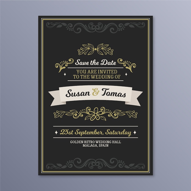 Free vector wedding invitation retro template