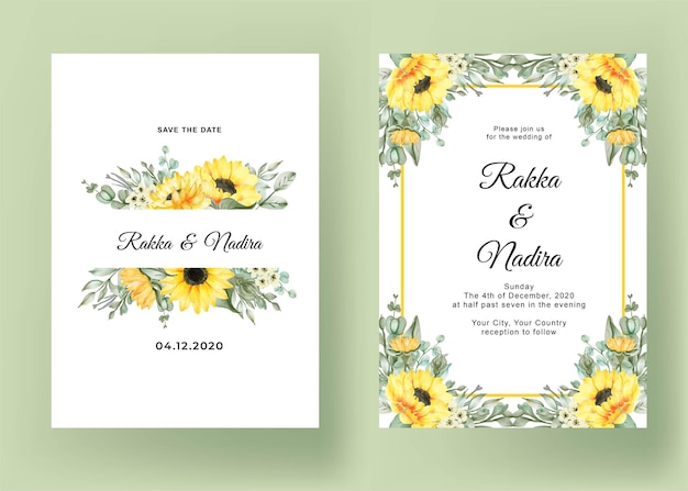 Free vector wedding invitation set with sunflowers