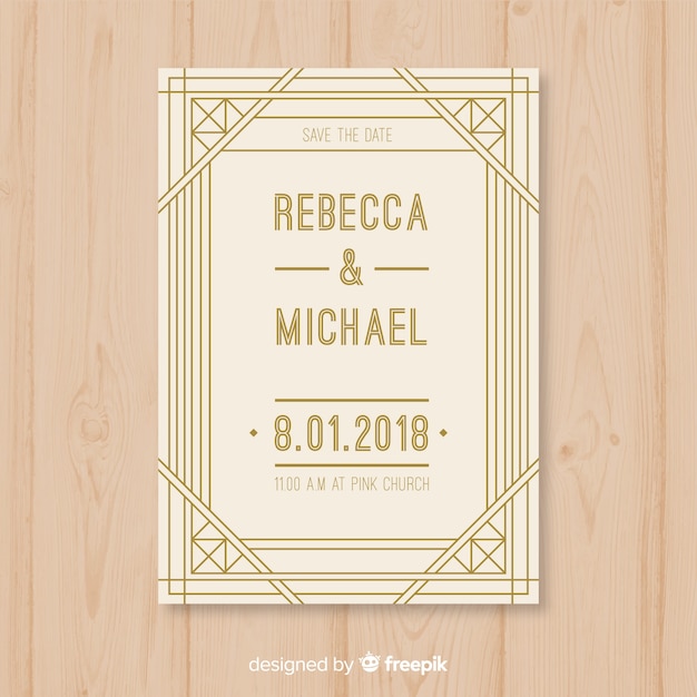 Free vector wedding invitation template in art deco style