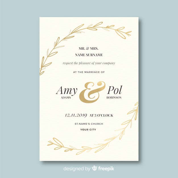 フラットなデザインの結婚式の招待状のテンプレート
