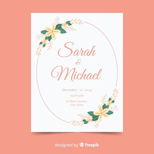 Wedding invitation template flat design