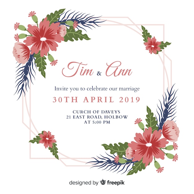 Wedding invitation template flat design