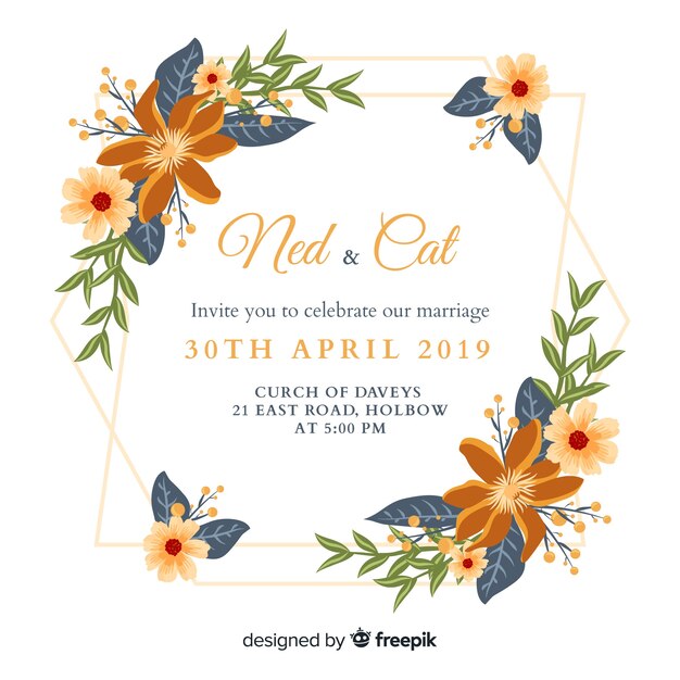 Free vector wedding invitation template flat design